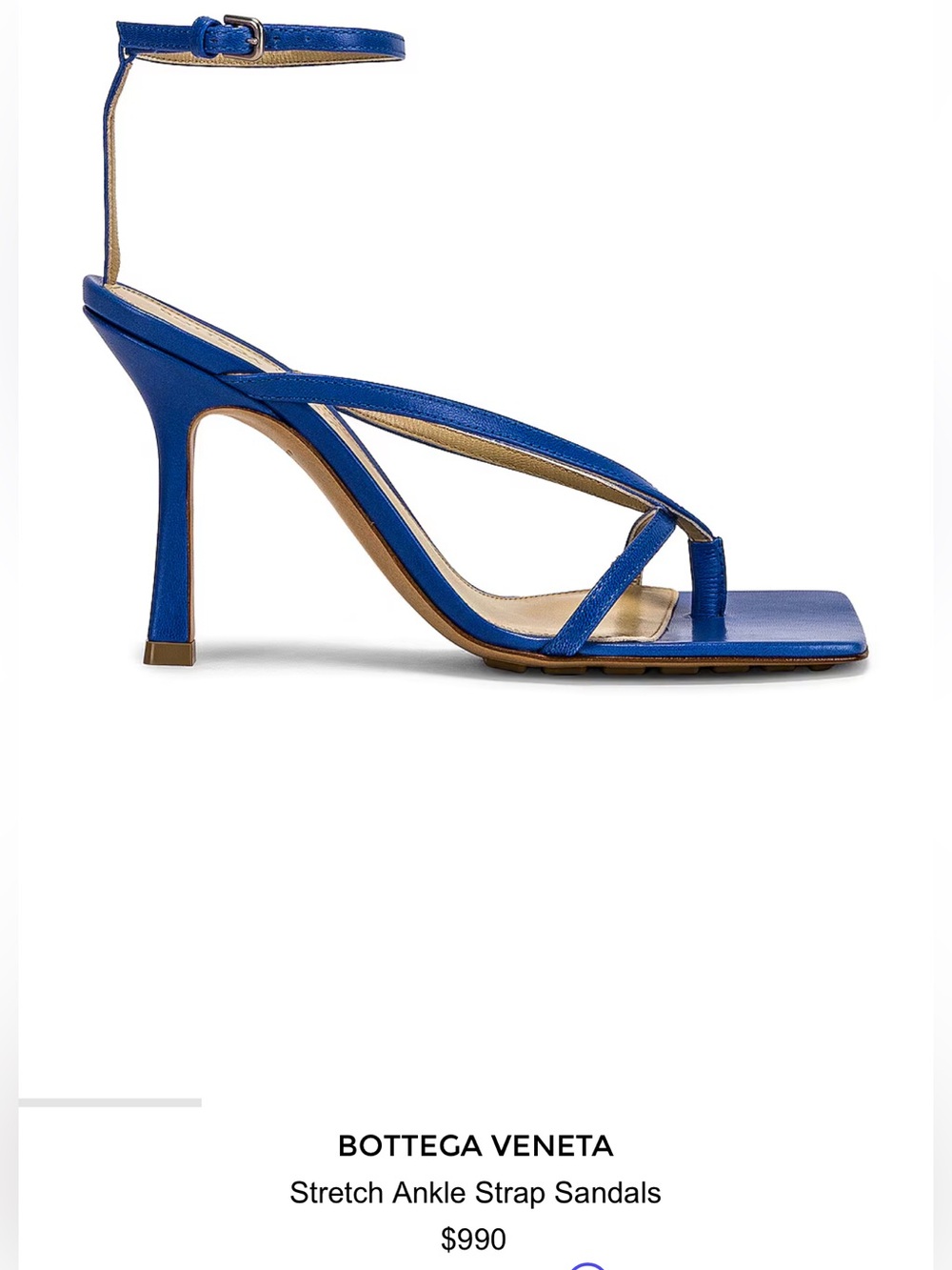 Bottega Veneta Cobalt Blue Square-Toe Stretch Ankle Strap Sandals $990